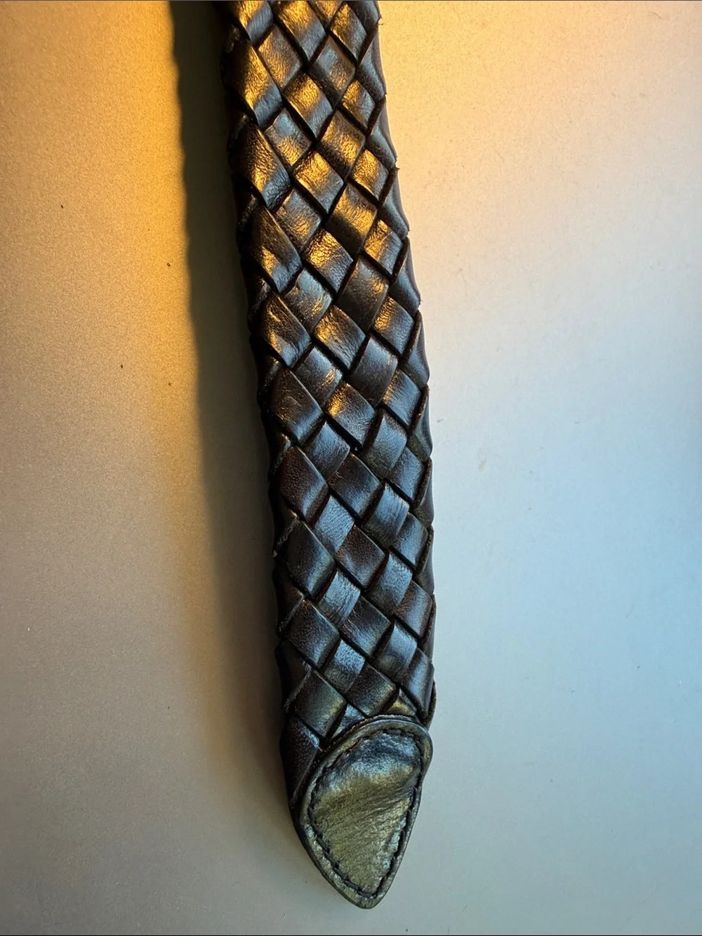 Vintage Bobby Jones Black Braided Leather Belt Solid Brass Buckle